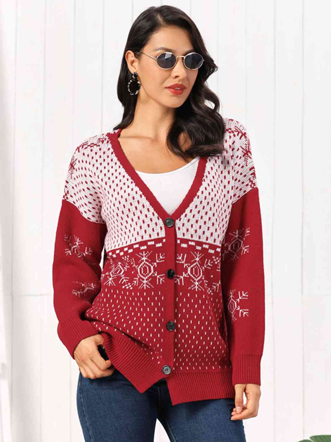 Snowflake Button Down Cardigan - TRENDMELO