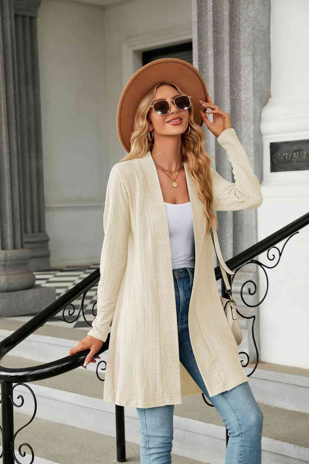 Long Sleeve Open Front Cardigan - TRENDMELO