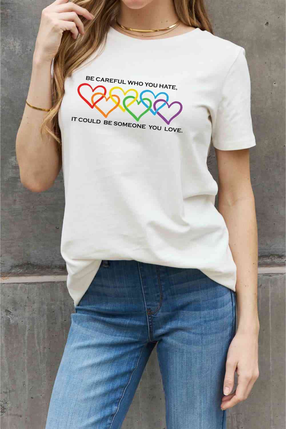 Simply Love Full Size Heart Slogan Graphic Cotton Tee - TRENDMELO