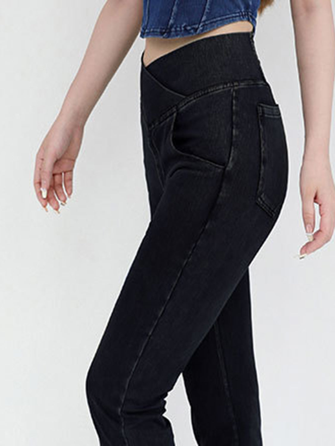 Wide Waistband Bootcut Jeans with Pockets - TRENDMELO