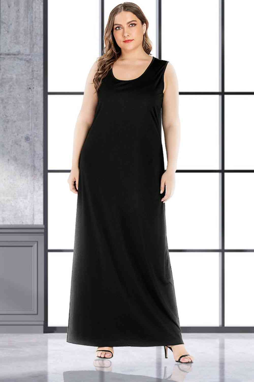 Plus Size Scoop Neck Maxi Tank Dress - TRENDMELO