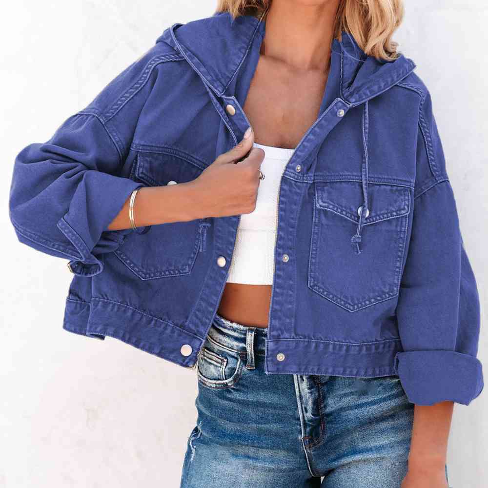 Hooded Dropped Shoulder Denim Jacket - TRENDMELO