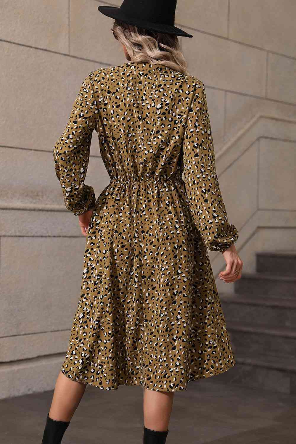 Printed Long Sleeve Midi Dress - TRENDMELO