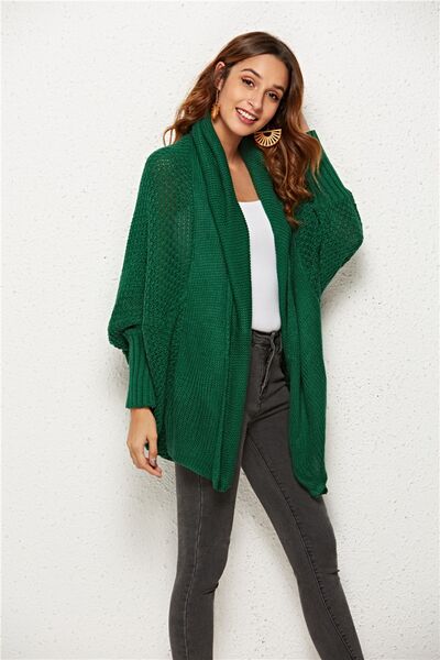 Open Front Batwing Sleeve Cardigan - TRENDMELO