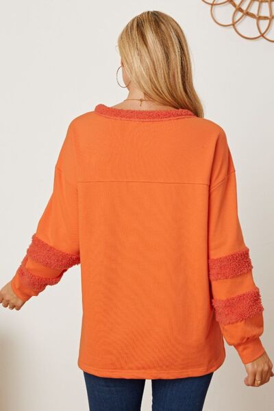 Slit Round Neck Dropped Shoulder Sweatshirt - TRENDMELO