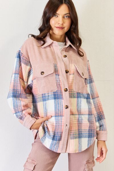 J.NNA Plaid Colorblock Button Down Jacket - TRENDMELO