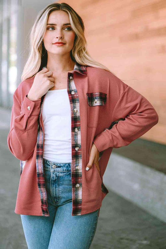 Plaid Button Down Collared Jacket - TRENDMELO