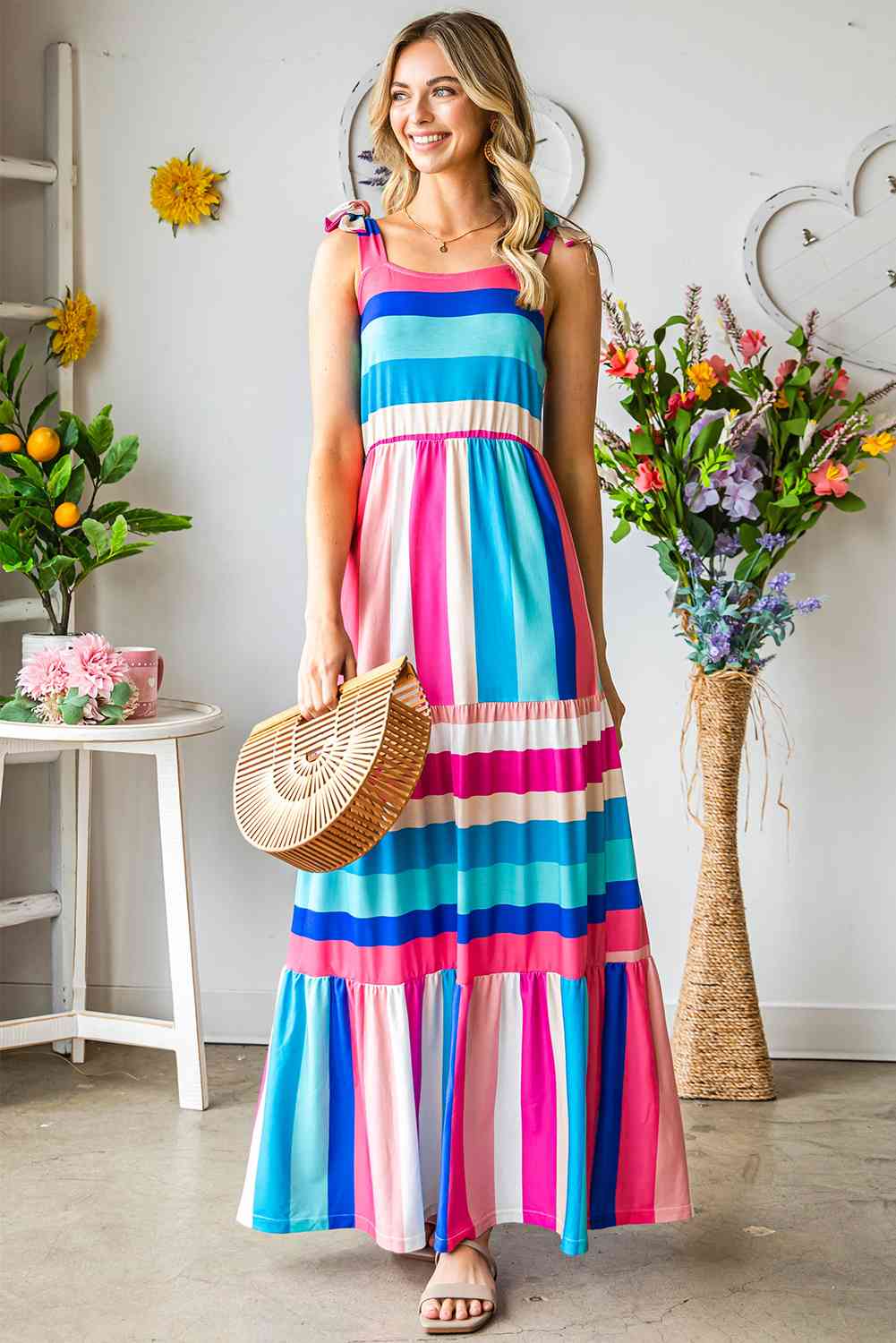 Striped Sleeveless Maxi Dress - TRENDMELO