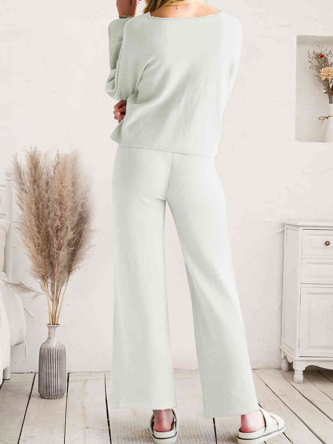 Long Sleeve Lounge Top and Drawstring Pants Set - TRENDMELO