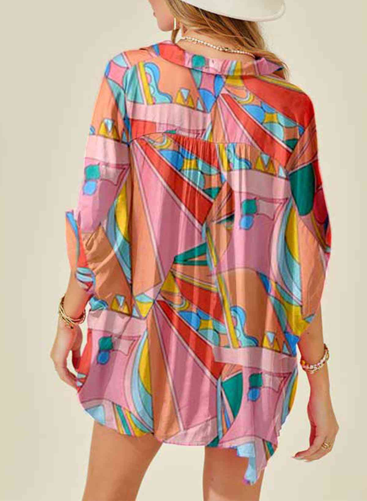 Printed Dolman Sleeve Collared Shirt - TRENDMELO