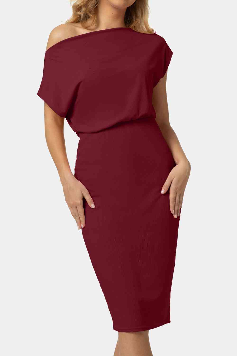 Boat Neck Short Sleeve Knee-Length Dress - TRENDMELO