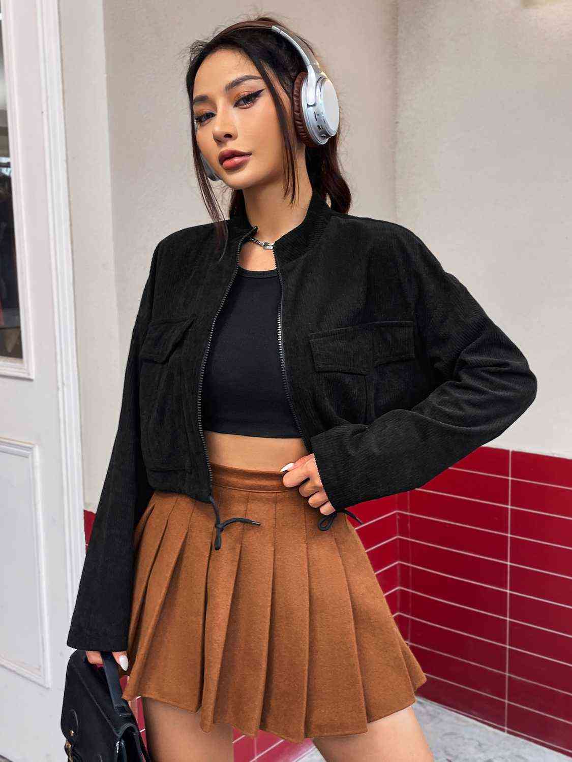 Zip-Up Drawstring Jacket - TRENDMELO