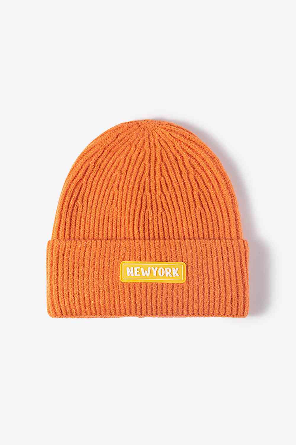 NEWYORK Patch Rib-Knit Cuffed Beanie - TRENDMELO