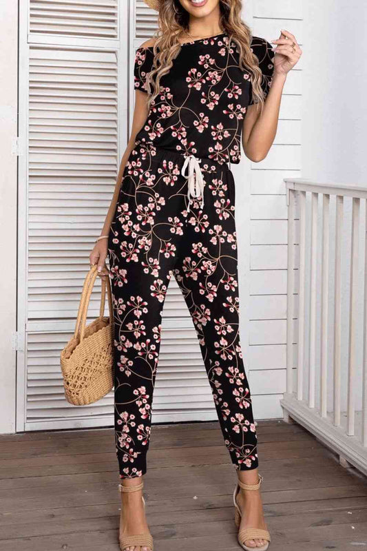 Asymmetrical Neck Short Sleeve Jumpsuit - TRENDMELO