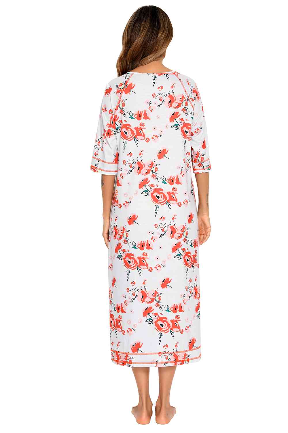 Printed Slit Night Dress with Pockets - TRENDMELO