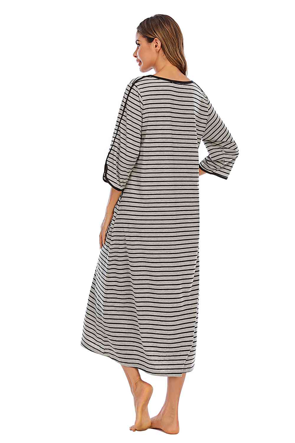 Round Neck Three-Quarter Sleeve Midi Night Dress - TRENDMELO