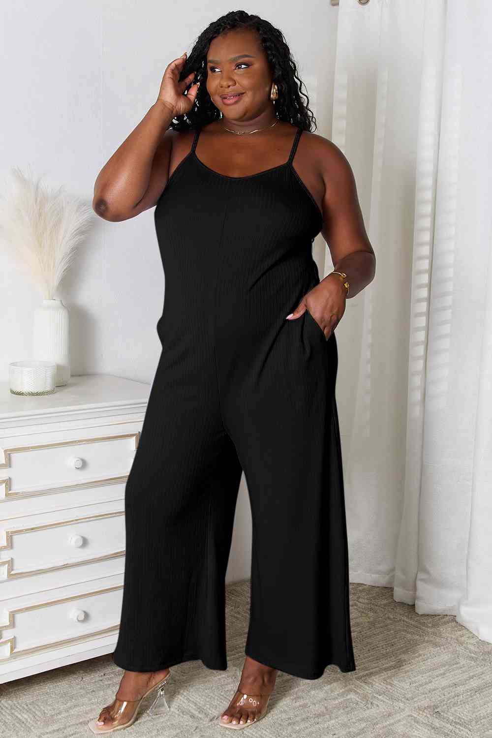 Basic Bae Full Size Spaghetti Strap V-Neck Jumpsuit - TRENDMELO