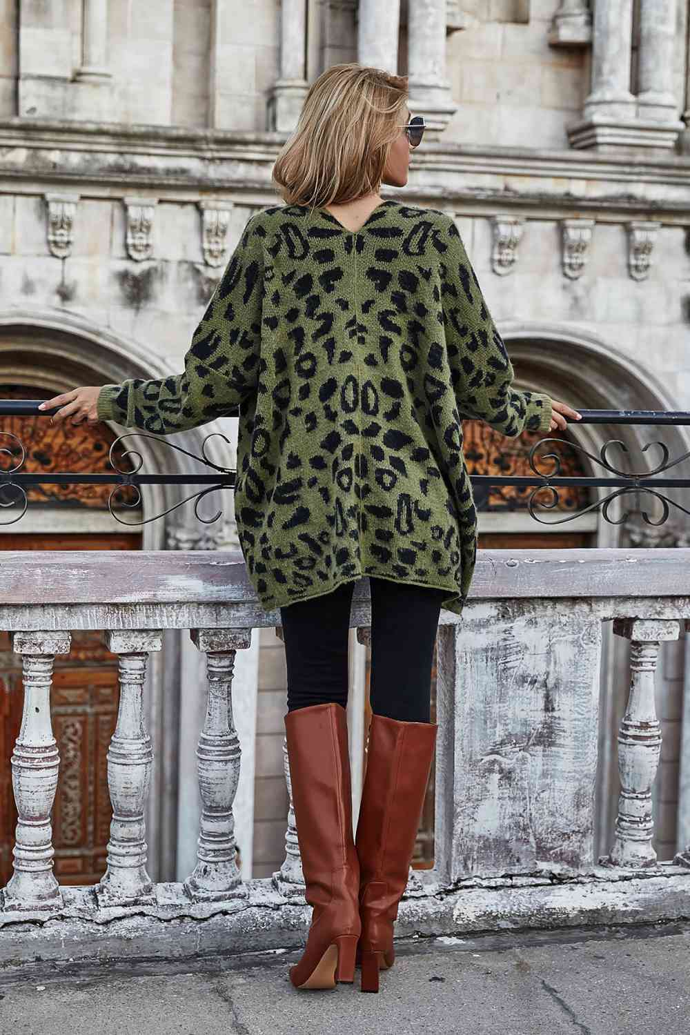 Leopard Longline Cardigan with Pockets - TRENDMELO