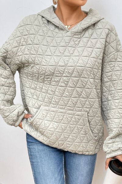 Quilted Long Sleeve Hoodie with Pocket - TRENDMELO