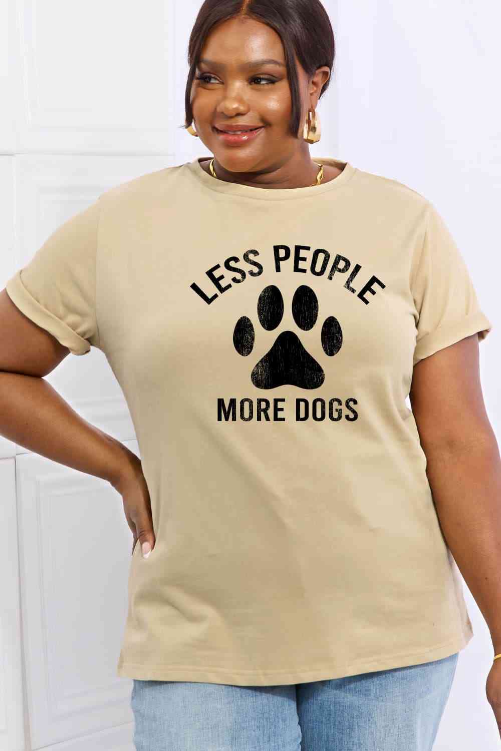 Simply Love Full Size LESS PEOPLE MORE DOGS Graphic Cotton Tee - TRENDMELO