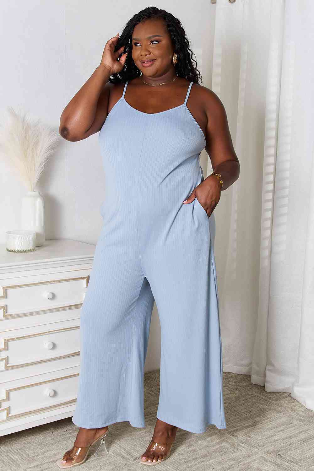 Basic Bae Full Size Spaghetti Strap V-Neck Jumpsuit - TRENDMELO