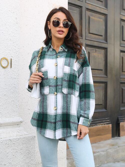 Plaid Button Up Collared Neck Long Sleeve Shirt - TRENDMELO