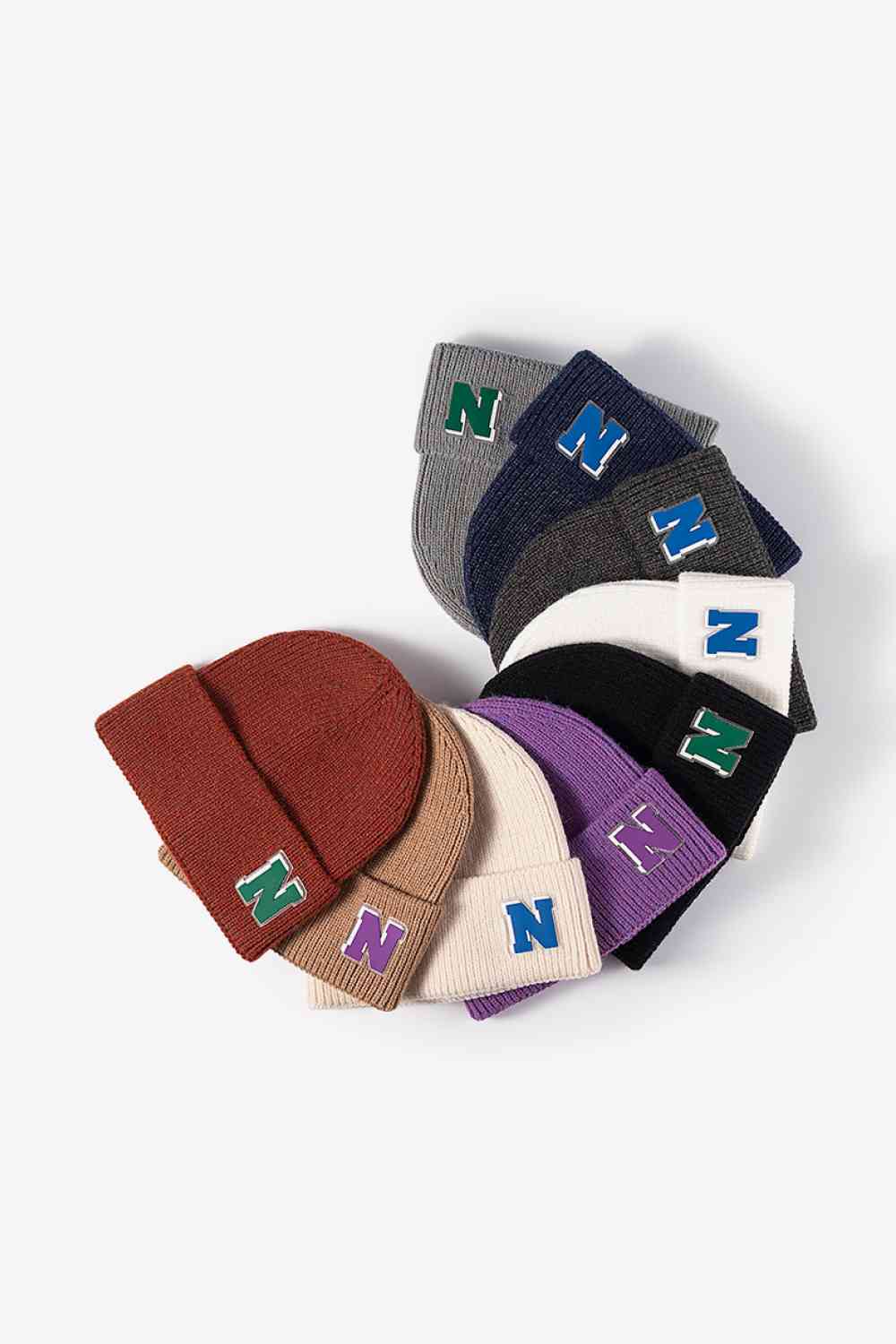 Letter N Patch Cuffed Knit Beanie - TRENDMELO