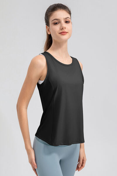 Wide Strap Round Neck Active Tank - TRENDMELO