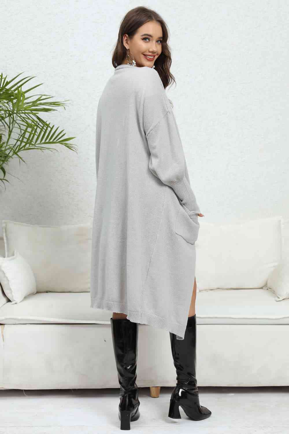 Open Front Dropped Shoulder Cardigan - TRENDMELO