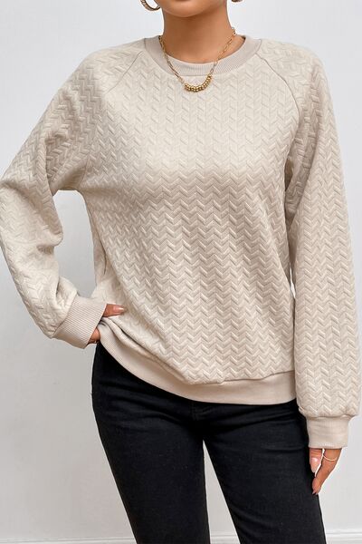 Texture Round Neck Long Sleeve Sweatshirt - TRENDMELO