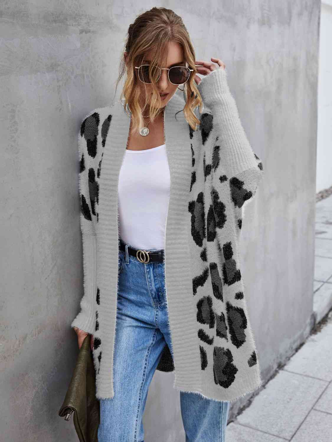 Leopard Pattern Fuzzy Cardigan - TRENDMELO