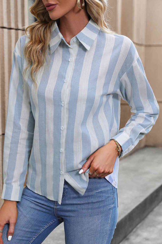 Striped Long Sleeve Shirt - TRENDMELO