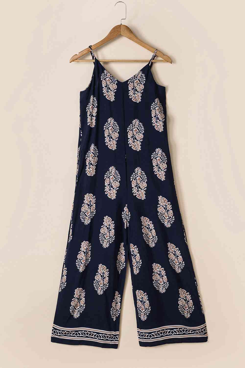 Printed V-Neck Sleeveless Jumpsuit - TRENDMELO