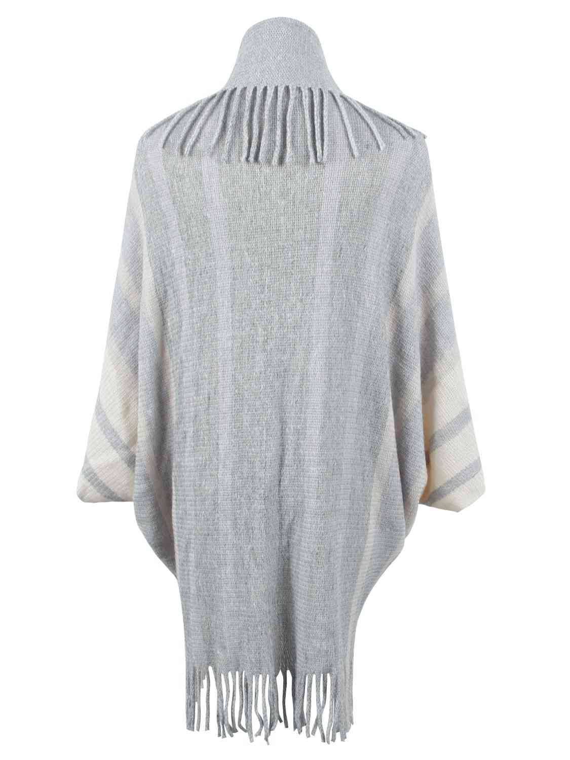 Fringe Detail Open Front Poncho - TRENDMELO