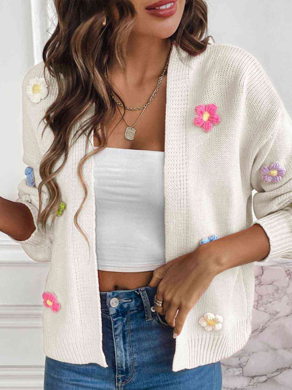 Floral Long Sleeve Open Front Cardigan - TRENDMELO