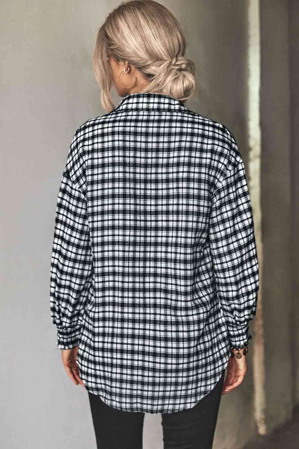 Plaid Button Front Dropped Shoulder Shirt - TRENDMELO