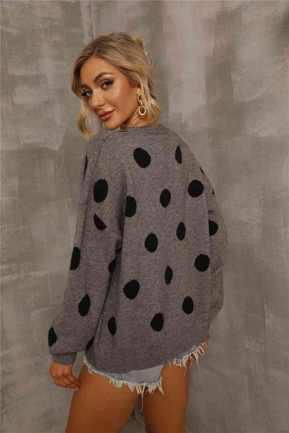 Dropped Shoulder Polka Dot Cardigan - TRENDMELO