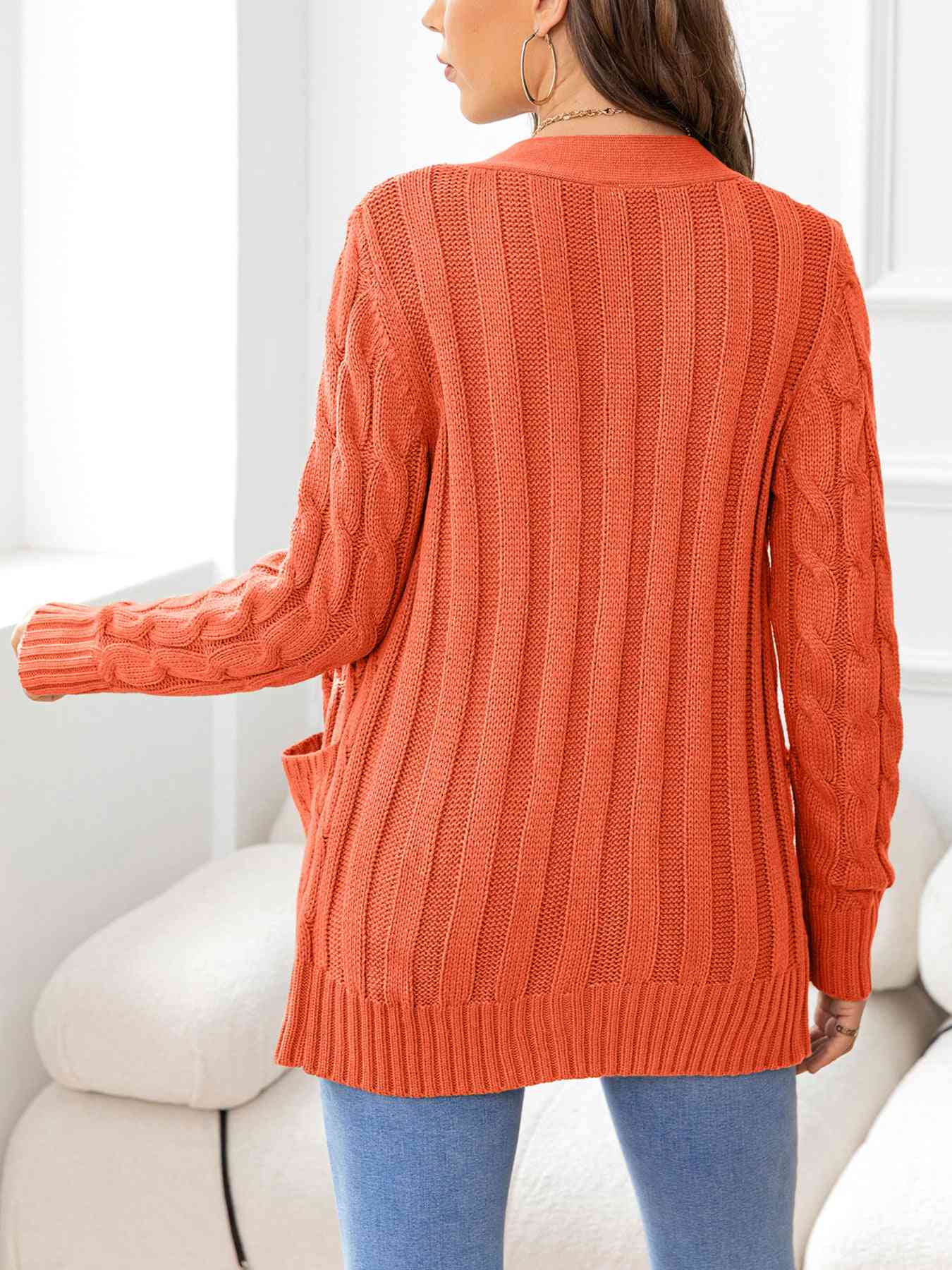 Button Down Cable-Knit Cardigan - TRENDMELO