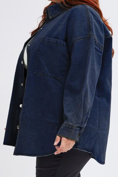 Plus Size Snap Down Pocketed Denim Jacket - TRENDMELO