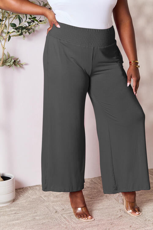 Double Take Full Size Smocked Wide Waistband Wide Leg Pants - TRENDMELO