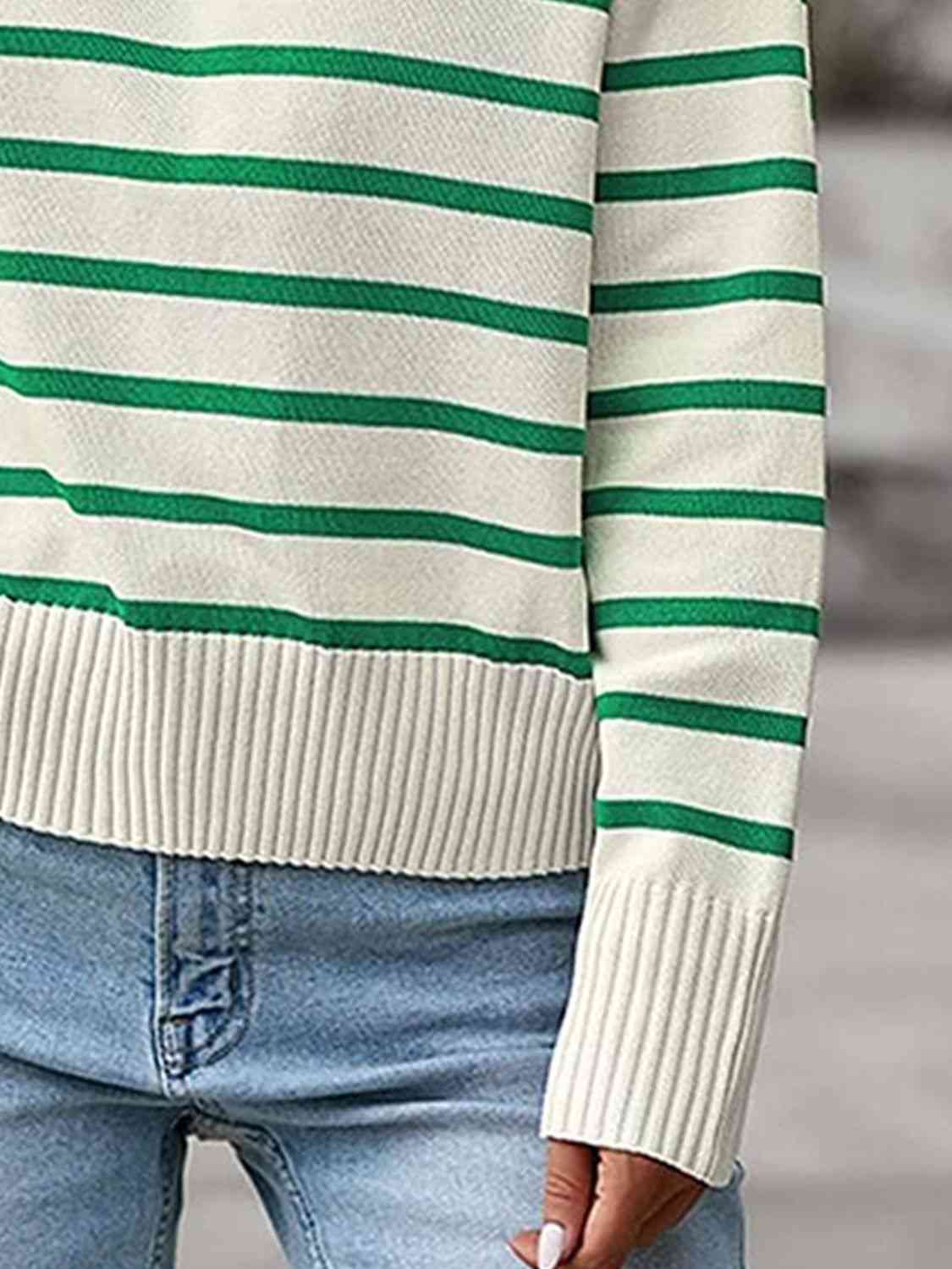 Striped Collared Neck Knit Top - TRENDMELO