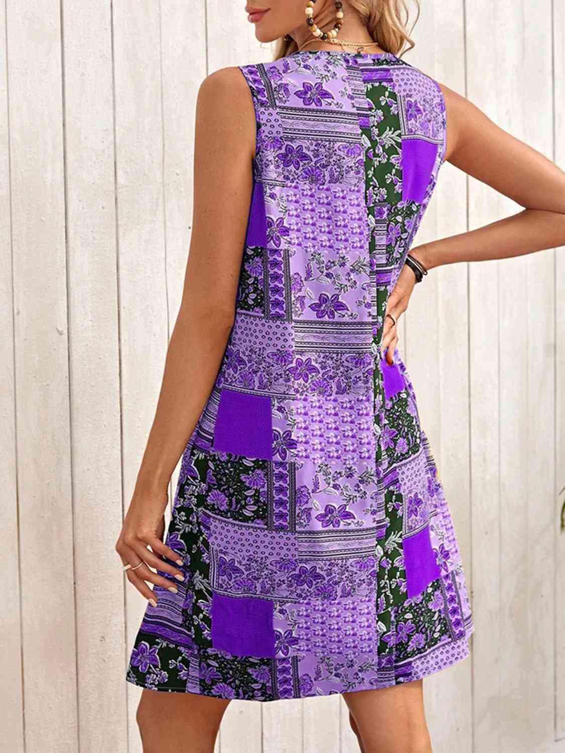 Printed Sleeveless Mini Dress - TRENDMELO