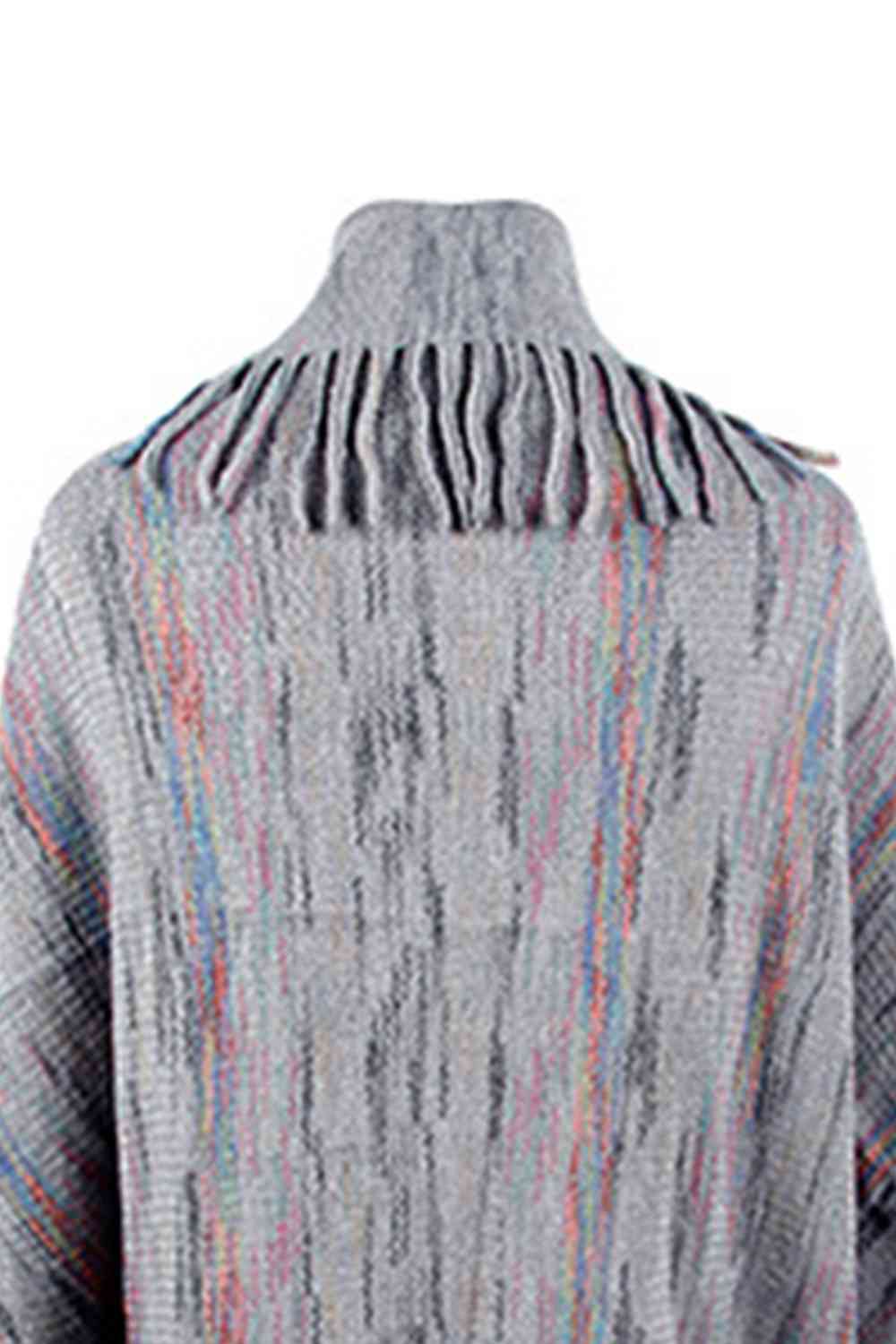 Fringe Detail Printed Poncho - TRENDMELO