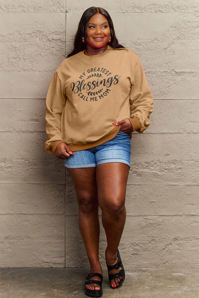 Simply Love Full Size MY GREATEST BLESSINGS CALL ME MOM Round Neck Sweatshirt - TRENDMELO