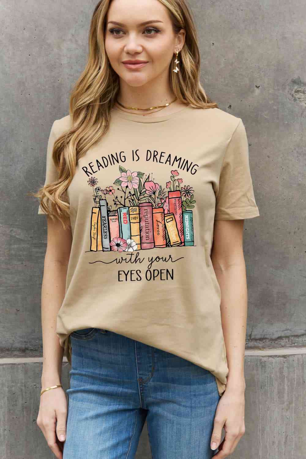 Simply Love Simply Love Full Size READING IS DREAMING WITH YOUR EYES OPEN Graphic Cotton Tee - TRENDMELO