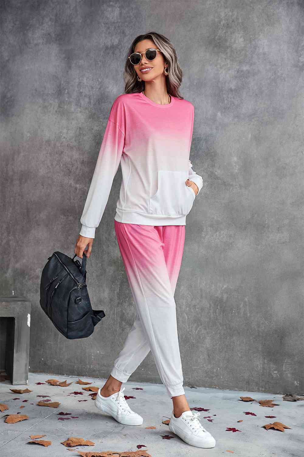 Gradient Round Neck Sweatshirt and Joggers Set - TRENDMELO