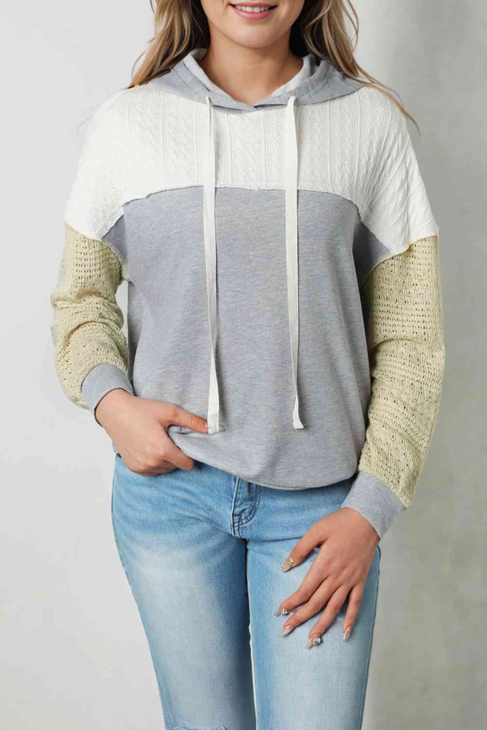 Splicing Drawstring Sweatshirt - TRENDMELO