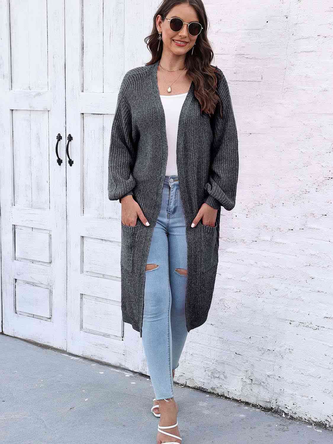 Open Front Longline Cardigan with Pockets - TRENDMELO