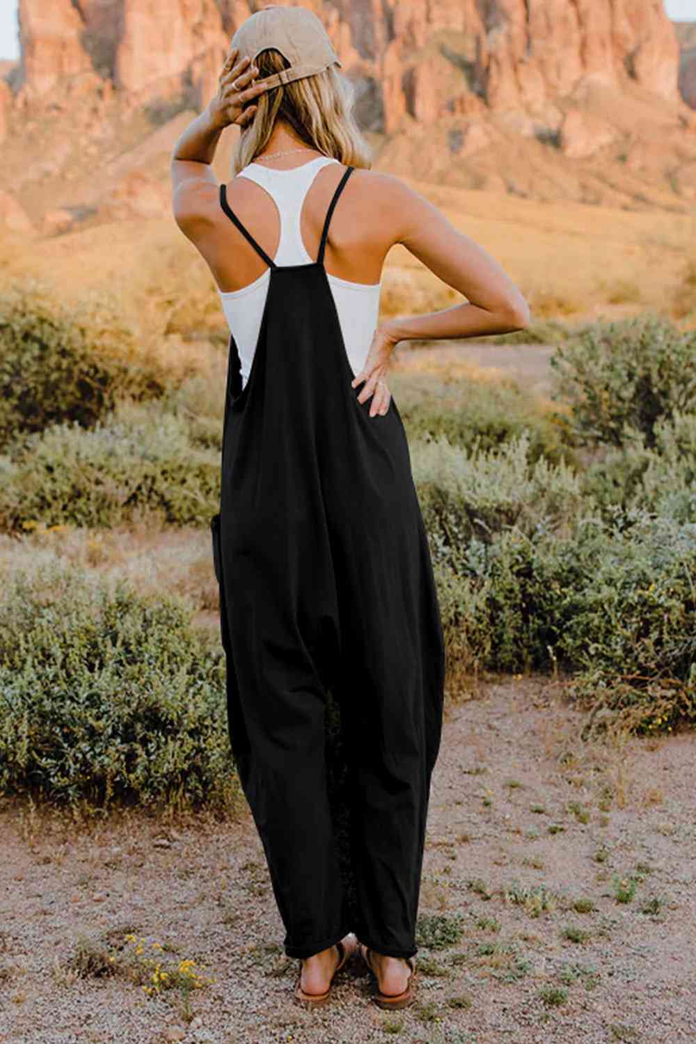 Double Take Full Size V-Neck Sleeveless Jumpsuit with Pockets - TRENDMELO