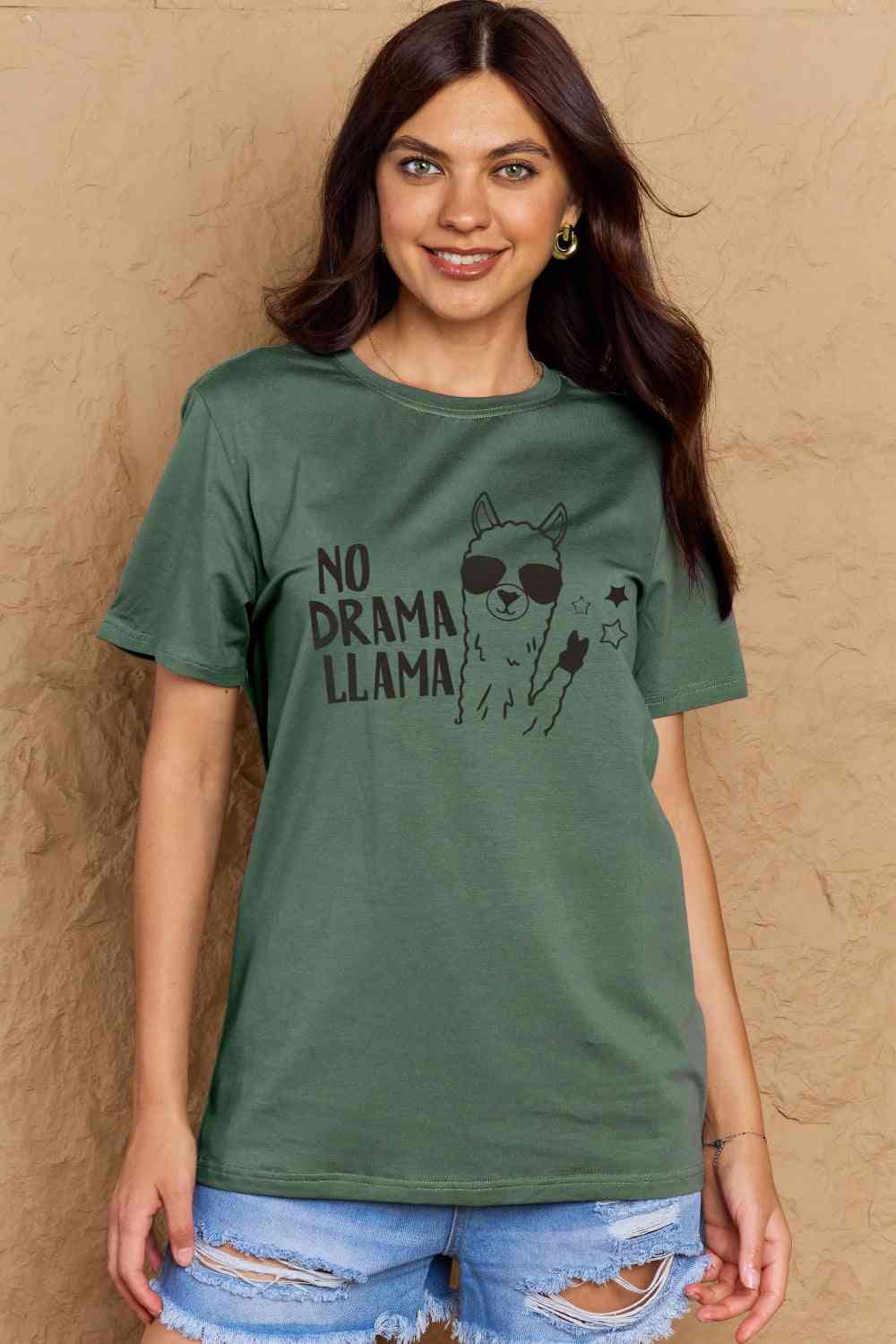 Simply Love Full Size NO DRAMA LLAMA Graphic Cotton Tee - TRENDMELO